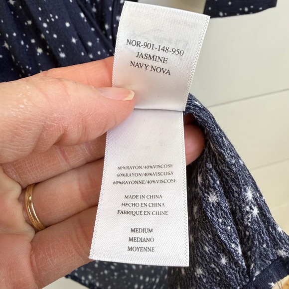 Rails Jasmine Navy Nova Star Print Smocked Waist V Neck Mini Dress MEDIUM - Picture 6 of 12